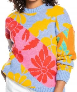 Roxy X Cynthia Rowley Women's Seamless Sweater For Women Brght Wht Ptch Rwly Jcqrd