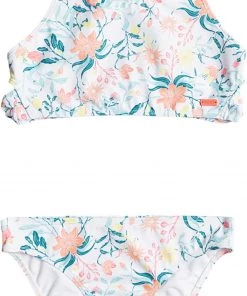 Roxy Girls' Color Garden Crop Swimsuit Set For Girls' Bright White