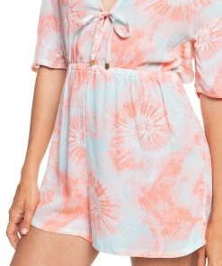 Roxy Women's Chill August V-Neck Coverup Romper For Women Peach Tie Dye -Cheap Roxy Shop unnamed file 1290