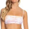 Roxy Women's Lahaina Lights Reversible Bandeau Bikini Top For Women Peach Bud Lahaina Light