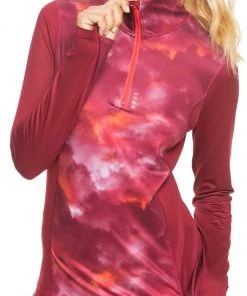 Roxy Women's Frosted Sunset Long Sleeve 1/4 Zip Pullover For Women Tibetan Red