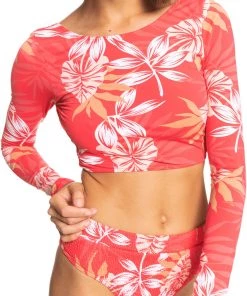Roxy Women's Seaside Tropics Long Sleeve Crop Rashguard For Women Hibiscus Seaside Tropics