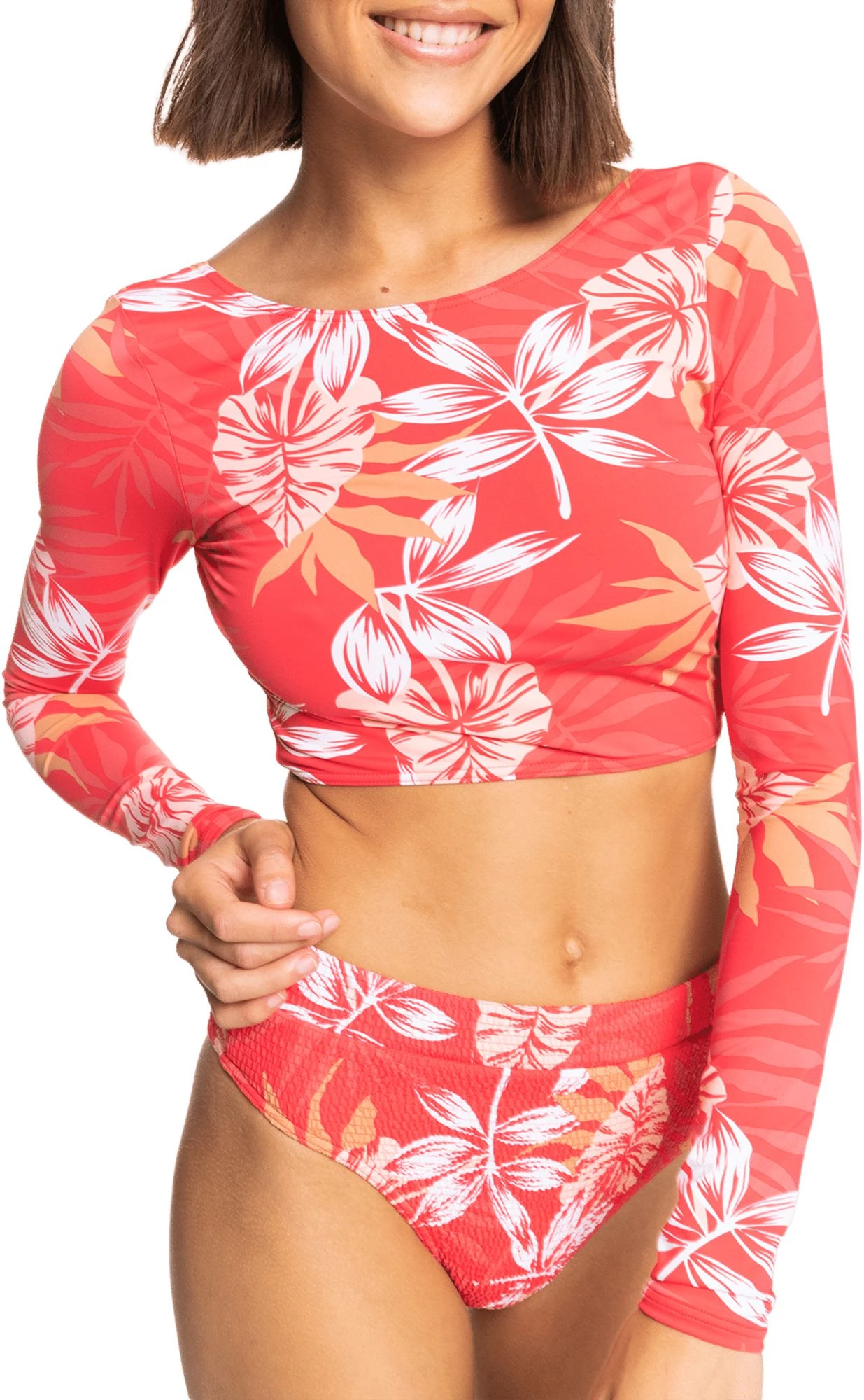 Roxy Women's Seaside Tropics Long Sleeve Crop Rashguard For Women Hibiscus Seaside Tropics 1 Roxy Women's Seaside Tropics Long Sleeve Crop Rashguard For Women Hibiscus Seaside Tropics