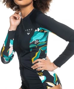 Roxy Women's Printed Beach Classics Long Sleeve Zip Rashguard For Women Anthracite -Cheap Roxy Shop unnamed file 1519