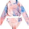 Roxy Girls' Malibu Story Long Sleeve Lycra Crop Top Swim Set For Girls' Tropical Peach