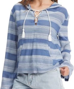 Roxy Women's Head On Over Poncho Hoodie For Women Bijou Blue Horizon Stripe