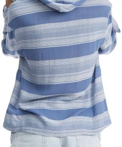 Roxy Women's Head On Over Poncho Hoodie For Women Bijou Blue Horizon Stripe -Cheap Roxy Shop unnamed file 253