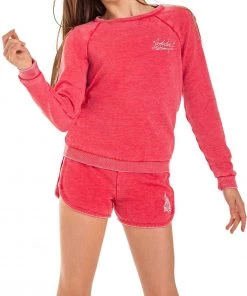 Roxy Girls' Pompom Fleuri Fleece Crew Sweatshirt For Girls' Red