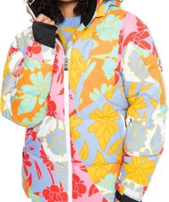 Roxy X Cynthia Rowley Women's Rowley Puffer Jacket For Women Bright Whte Ptchwrk Rowly
