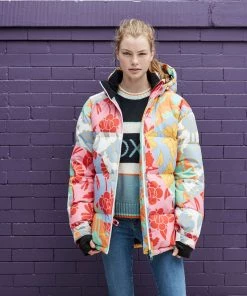Roxy X Cynthia Rowley Women's Rowley Puffer Jacket For Women Bright Whte Ptchwrk Rowly -Cheap Roxy Shop unnamed file 321