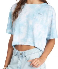 Roxy Women's Happy Palms Graphic T-Shirt For Women Cool Blue