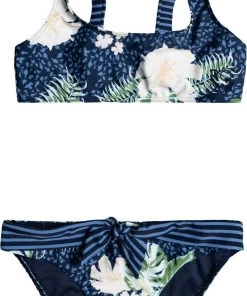 Roxy Girls' Heaven Wave Bralette Bikini For Girls' Mood Indigo Animalia