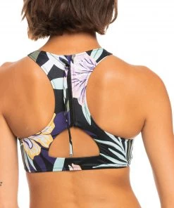 Roxy Women's Active Printed Swim Crop Top For Women True Black Fasso -Cheap Roxy Shop unnamed file 958